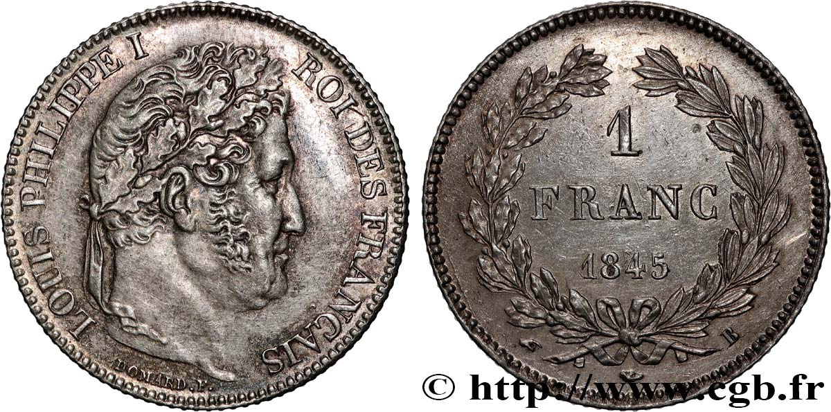 1 franc Louis-Philippe, couronne de chêne 1845 Rouen F.210/101 EBC+ 