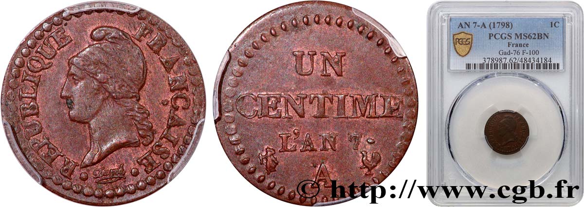 Un centime Dupré, 7 normal 1799 Paris F.100/15 EBC62 PCGS