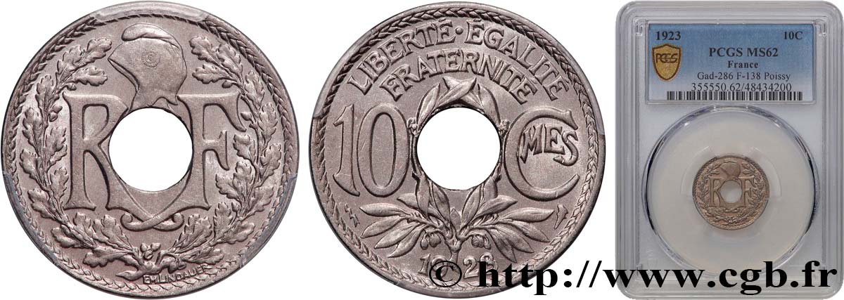 10 centimes Lindauer 1923 Poissy F.138/9 SUP62 PCGS