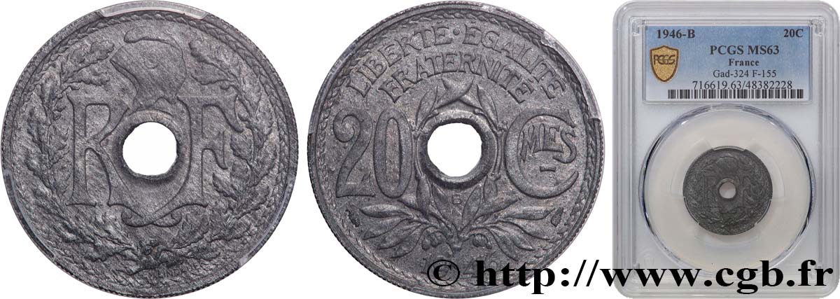 20 centimes Lindauer 1946 Beaumont-Le-Roger F.155/6 MS63 PCGS