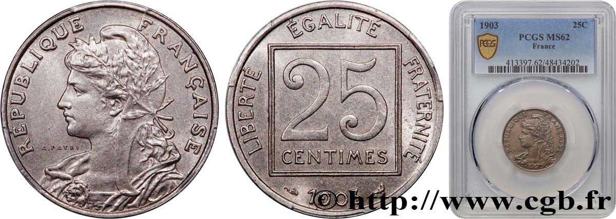 Pièce De 25 Centimes Patey 1904 18 Pans - PCGS SP67 - Qualité Exceptionnelle Rare