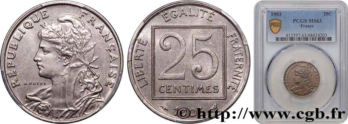 25 centimes Patey, 1er type 1903  F.168/3 SPL63 PCGS