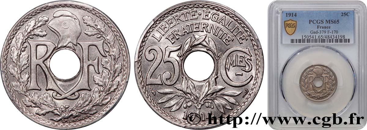25 centimes Lindauer, Cmes souligné 1914  F.170/2 FDC65 PCGS