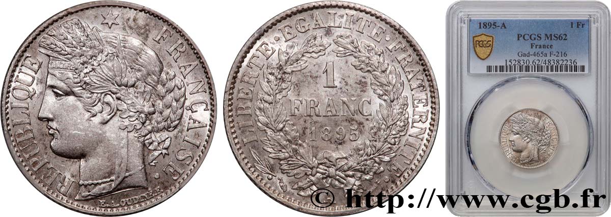1 franc Cérès, IIIe République 1895 Paris F.216/13 VZ62 PCGS