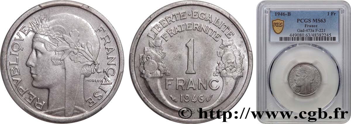 1 franc Morlon, légère 1946 Beaumont-Le-Roger F.221/10 SPL63 PCGS