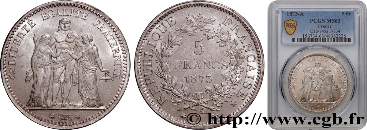 5 francs Hercule 1873 Paris F.334/9 MS63 PCGS