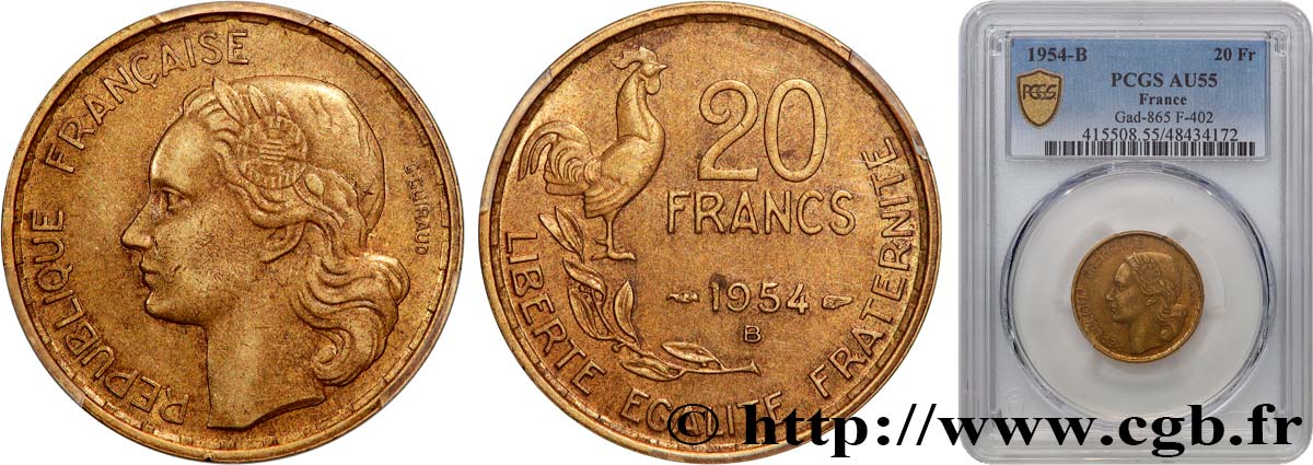 20 francs G. Guiraud 1954 Beaumont-Le-Roger F.402/13 SPL55 PCGS