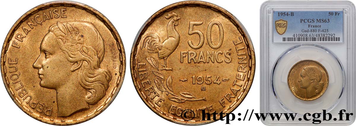 50 francs Guiraud 1954 Beaumont-Le-Roger F.425/13 SPL63 PCGS