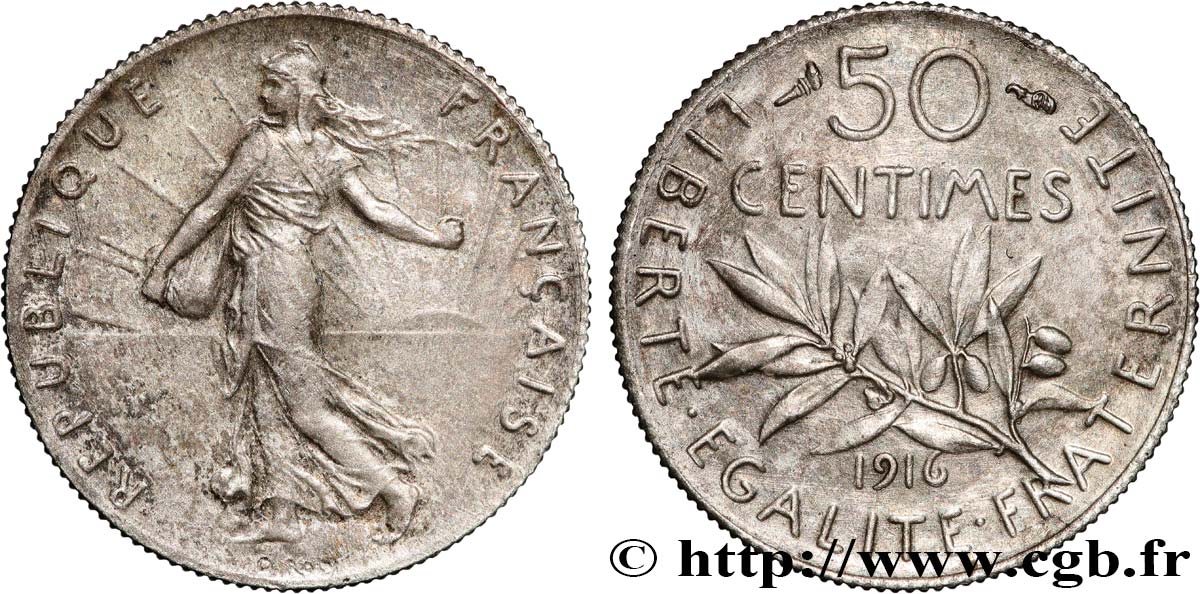 50 centimes Semeuse 1916  F.190/23 VZ+ 