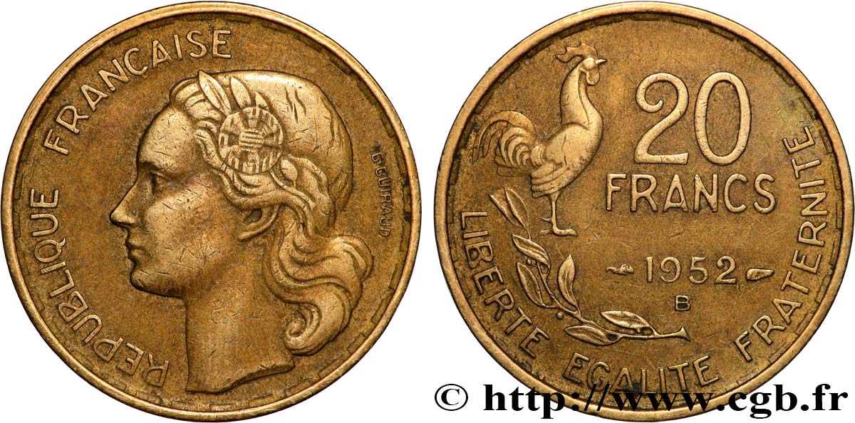 20 francs G. Guiraud 1952 Beaumont-Le-Roger F.402/10 TTB 