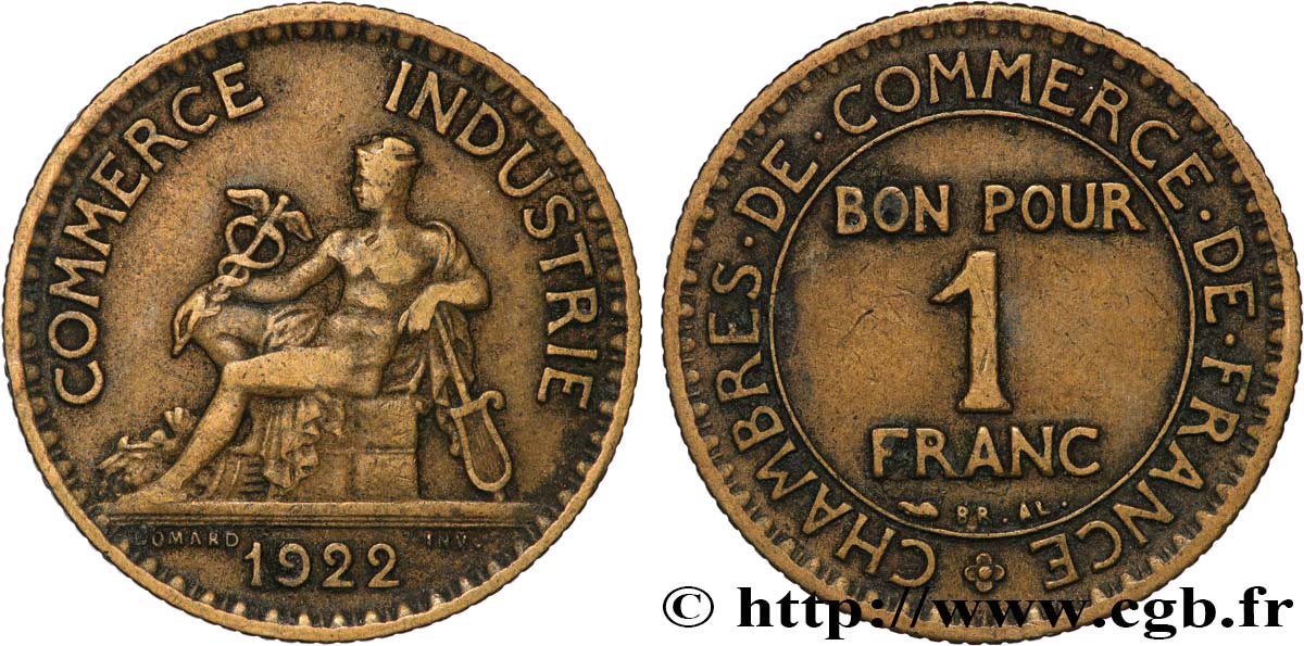 1 franc Chambres de Commerce 1922 Paris F.218/4 MBC 