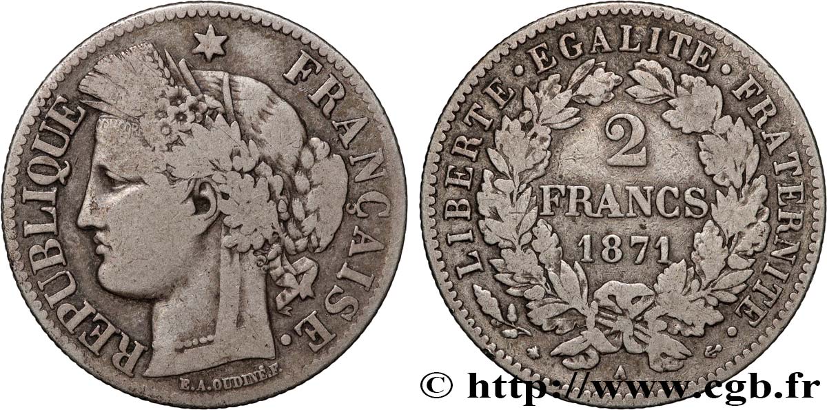 2 francs Cérès, avec légende 1871 Paris F.265/5 BC 