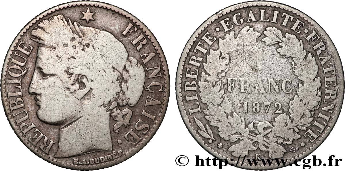 1 franc Cérès, IIIe République 1872 Bordeaux F.216/6 fS 