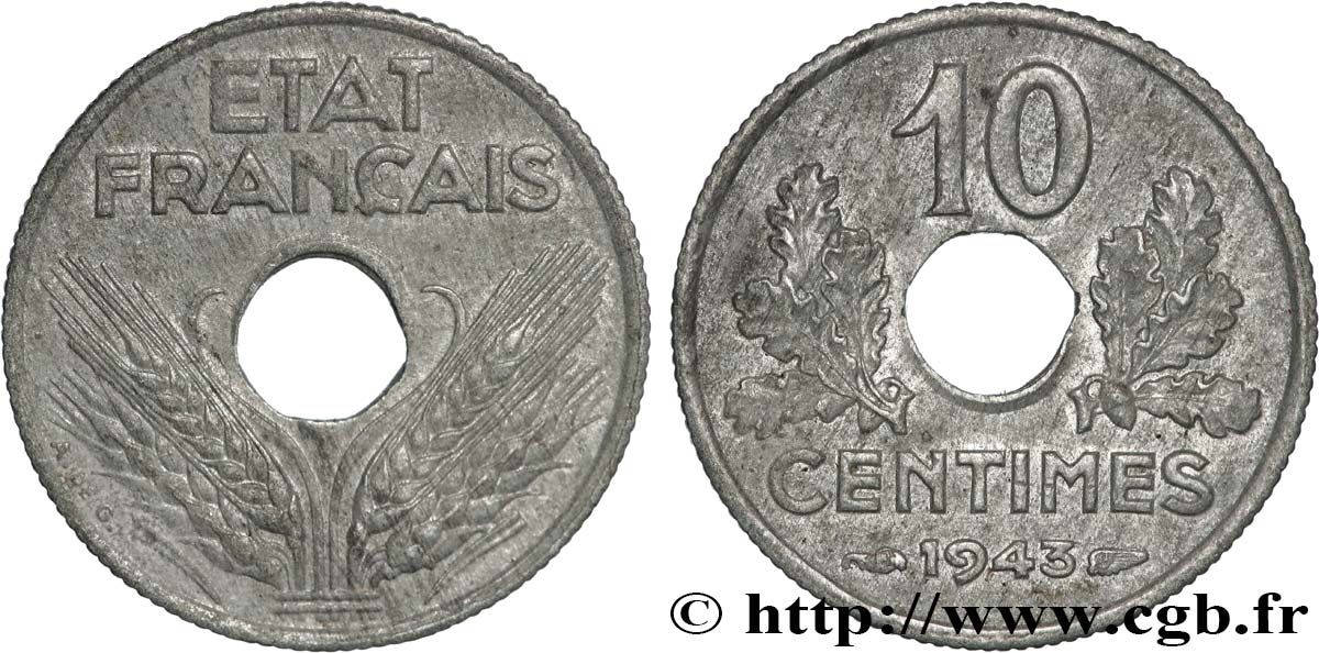 10 centimes État français, petit module 1943  F.142/2 AU 