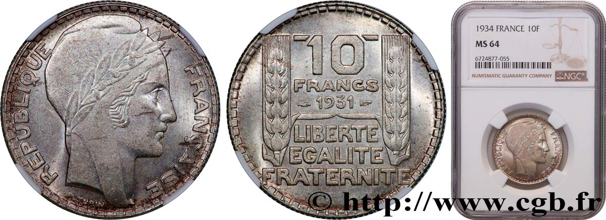 10 francs Turin 1934  F.360/7 MS64 NGC