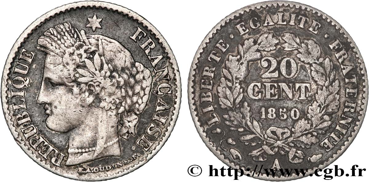 20 centimes Cérès, IIe République 1850 Paris F.146/3 F 