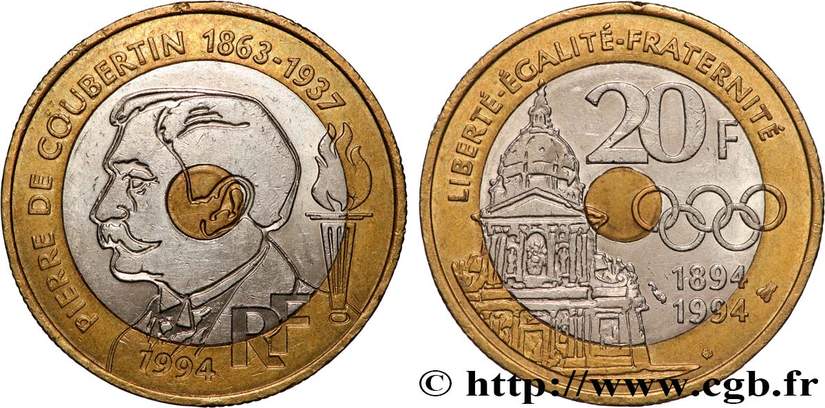 20 francs Pierre de Coubertin 1994 Pessac F.405/2 AU 