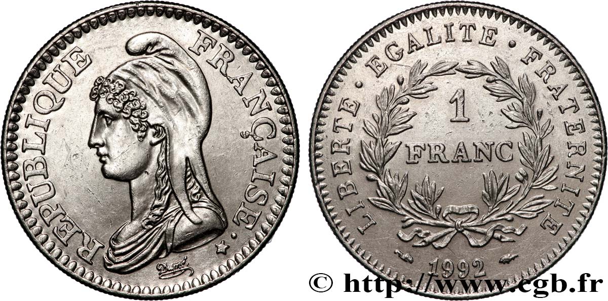 1 franc République 1992  F.229/2 SUP 