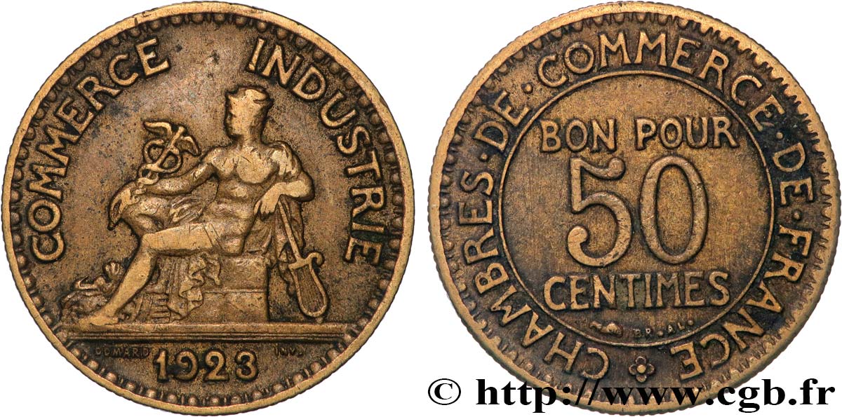 50 centimes Chambres de Commerce 1923 Paris F.191/5 TTB 
