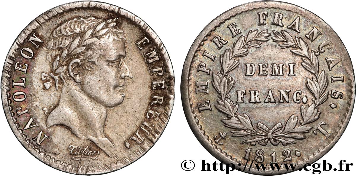 Demi-franc Napoléon Ier tête laurée, Empire français 1812 Nantes F.178/45 BB 