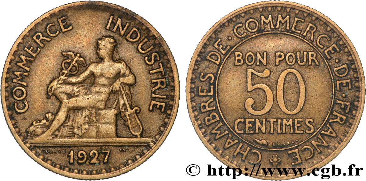 50 centimes Chambres de Commerce 1927 Paris F.191/9 TB 