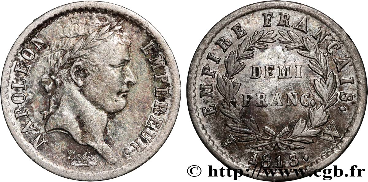 Demi-franc Napoléon Ier tête laurée, Empire français 1813 Lille F.178/62 SS 