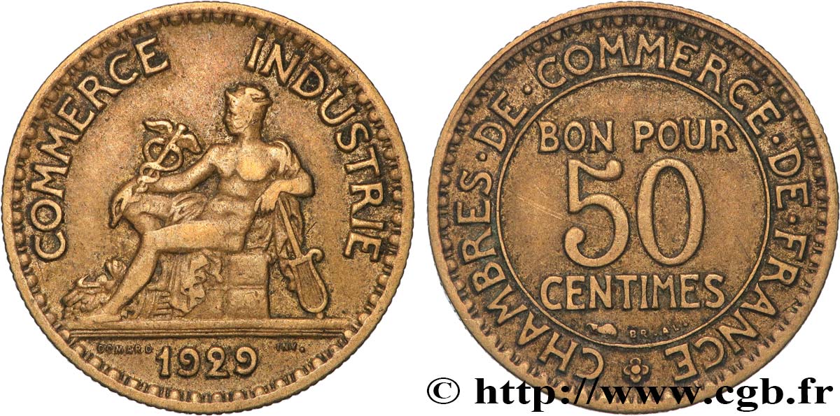 50 centimes Chambres de Commerce 1929  F.191/11 TB 