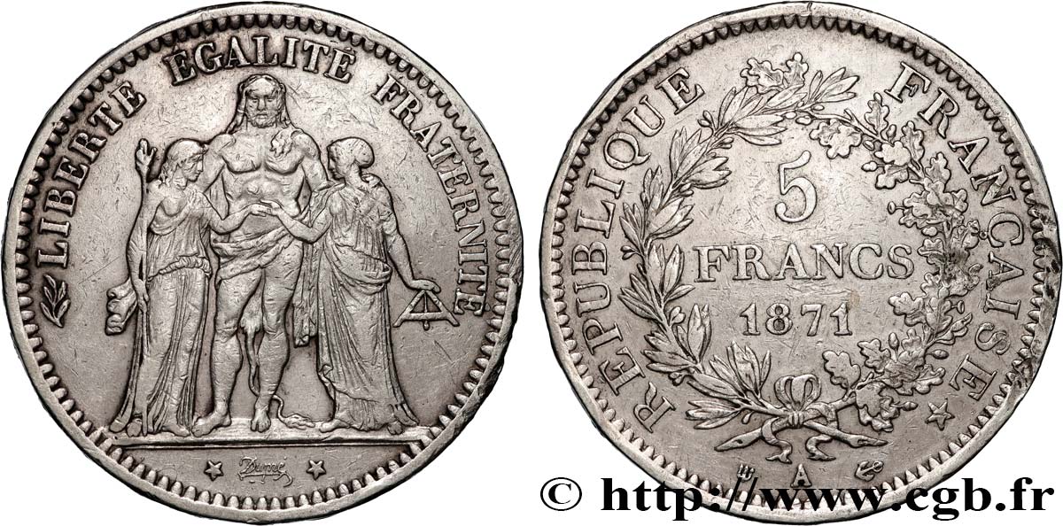 5 francs Hercule, dite “Camélinat” 1871 Paris F.334/3 TB+ 