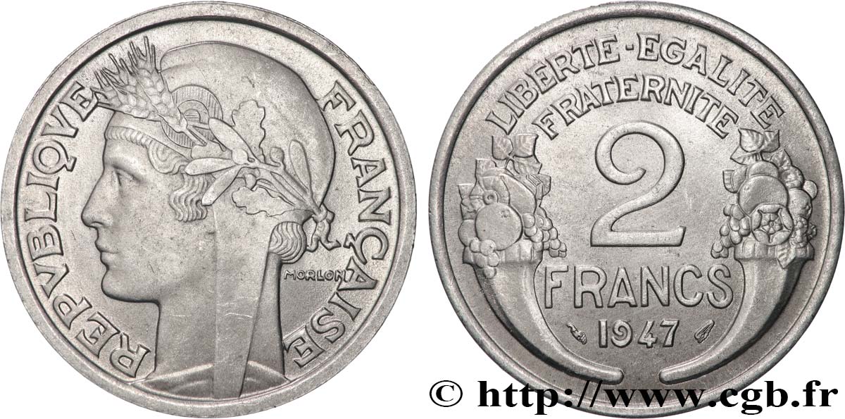 2 francs Morlon, aluminium 1947  F.269/10 MS62 