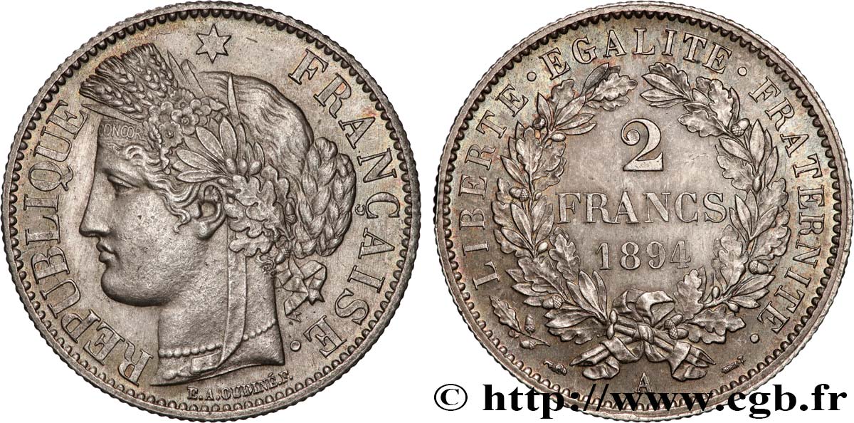 2 francs Cérès, avec légende 1894 Paris F.265/16 fST63 