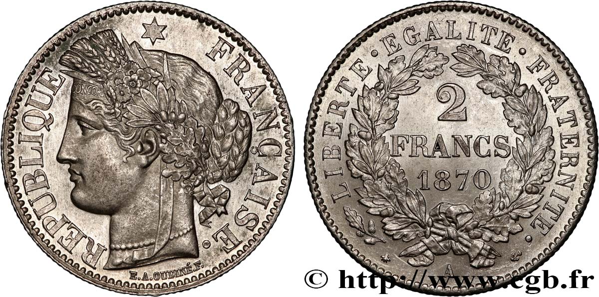 2 francs Cérès, avec légende 1870 Paris F.265/1 VZ60 