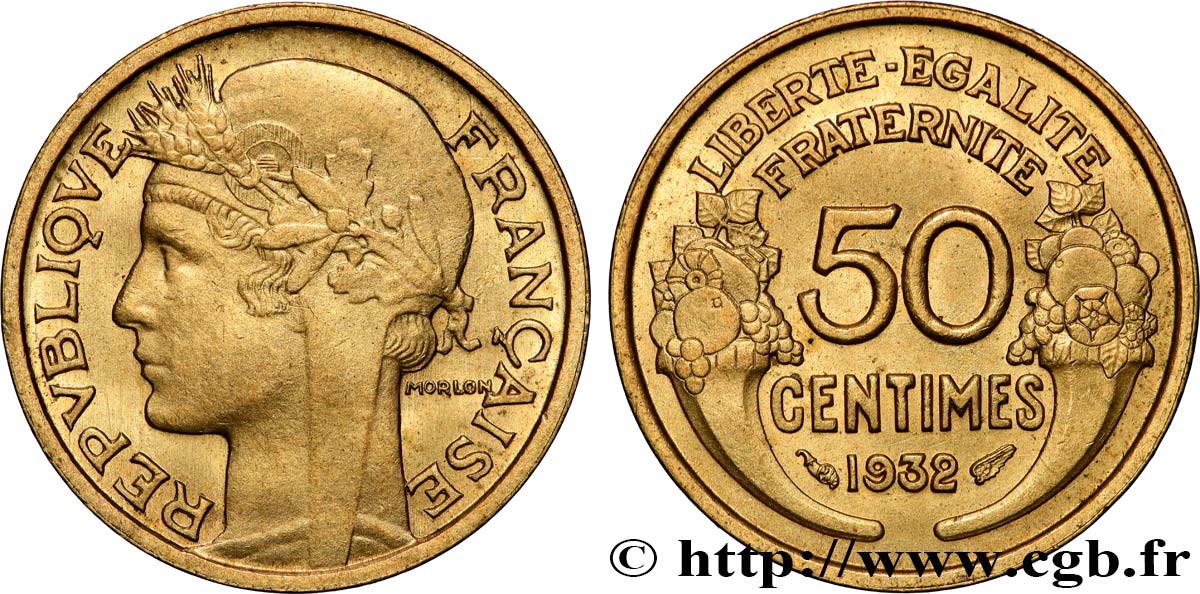 50 centimes Morlon, avec raisin, 9 et 2 ouverts 1932  F.192/7 VZ 