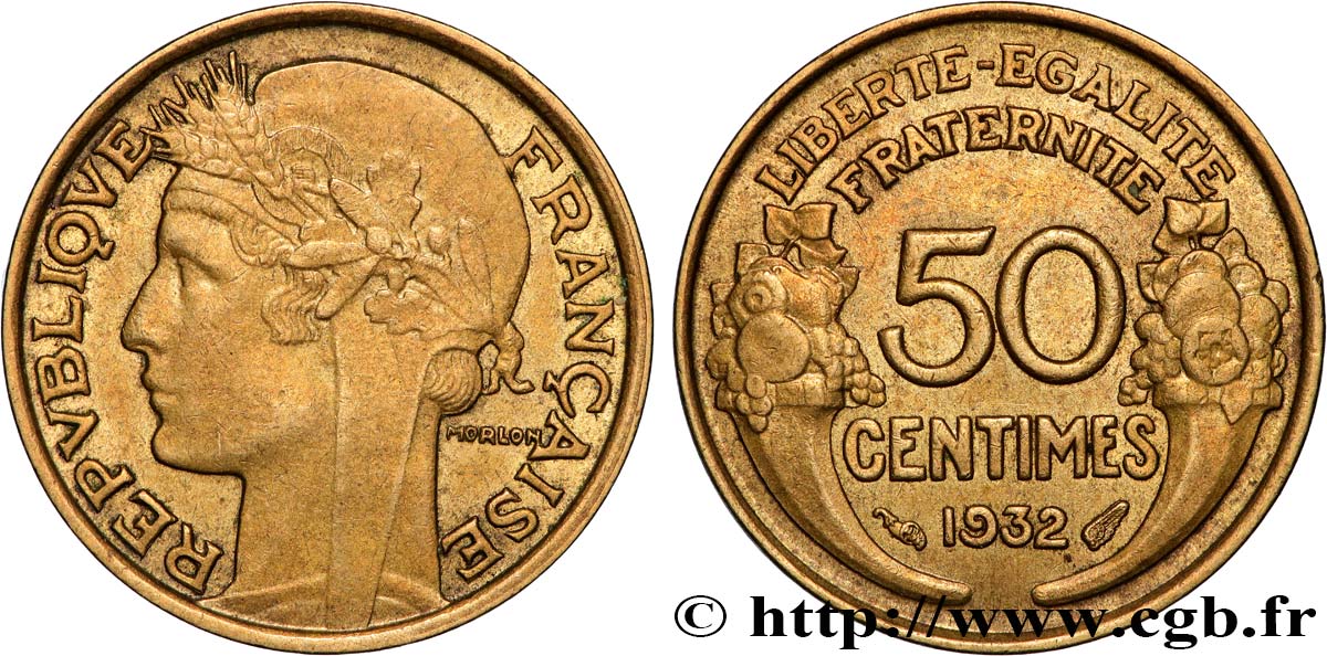 50 centimes Morlon, avec raisin, 9 et 2 ouverts 1932  F.192/7 SPL 