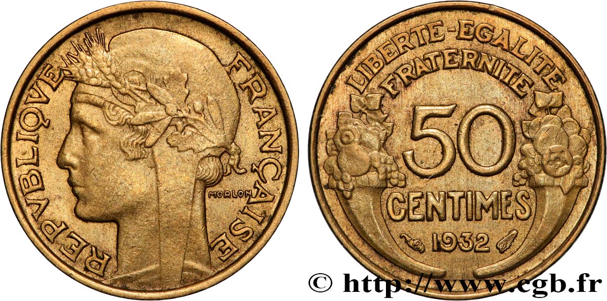 50 centimes Morlon, avec raisin, 9 et 2 ouverts 1932  F.192/7 SUP 