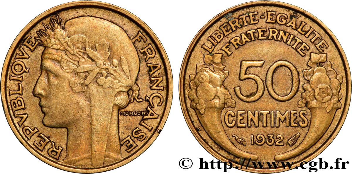 50 centimes Morlon, avec raisin, 9 et 2 ouverts 1932  F.192/7 fVZ 