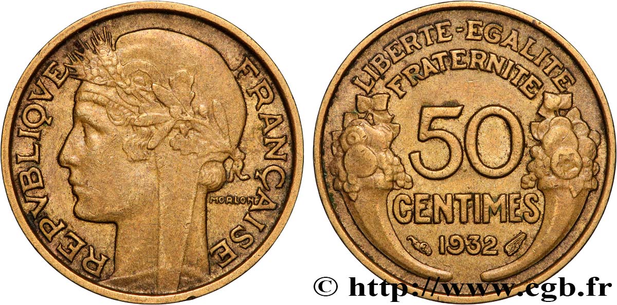 50 centimes Morlon, avec raisin, 9 et 2 ouverts 1932  F.192/7 MBC+ 