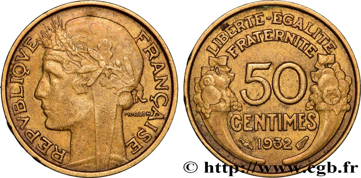 50 centimes Morlon, avec raisin, 9 et 2 ouverts 1932  F.192/7 MBC+ 