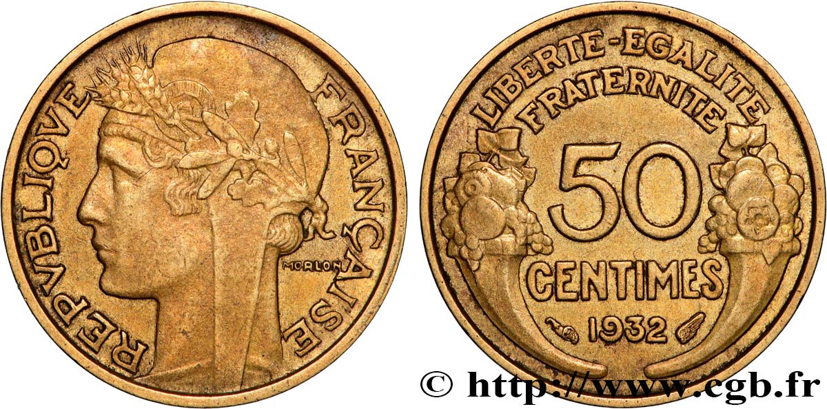 50 centimes Morlon, avec raisin, 9 et 2 ouverts 1932  F.192/7 MBC+ 