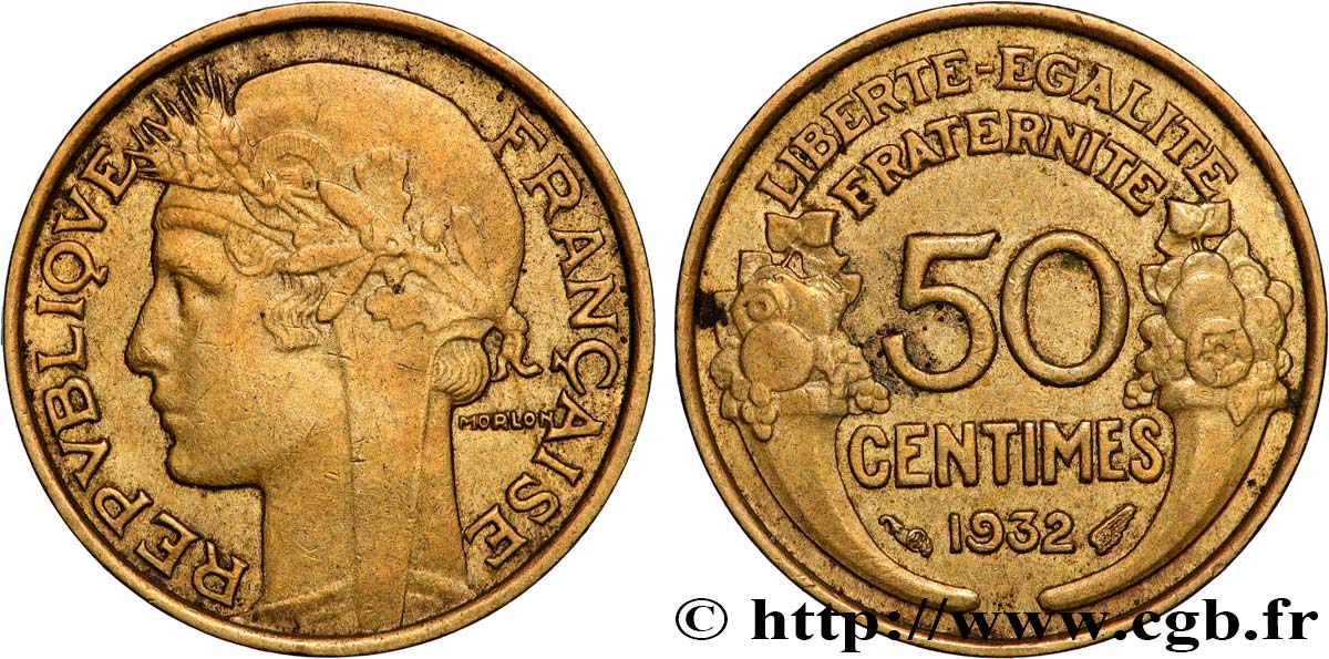 50 centimes Morlon, avec raisin, 9 et 2 ouverts 1932  F.192/7 q.SPL 