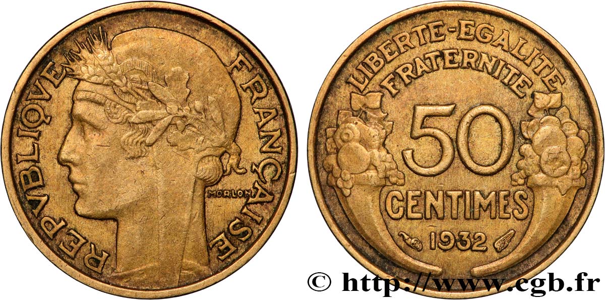 50 centimes Morlon, avec raisin, 9 et 2 ouverts 1932  F.192/7 MBC+ 