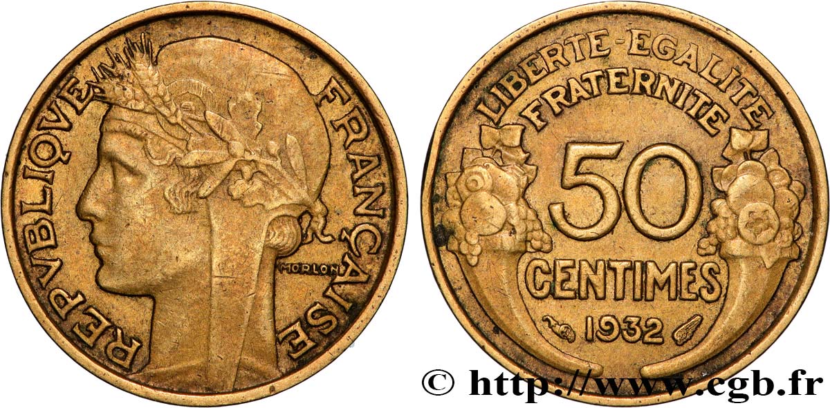 50 centimes Morlon, avec raisin, 9 et 2 ouverts 1932  F.192/7 SS 