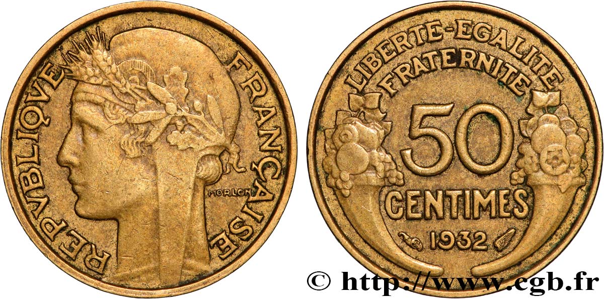 50 centimes Morlon, avec raisin, 9 et 2 ouverts 1932  F.192/7 MBC 