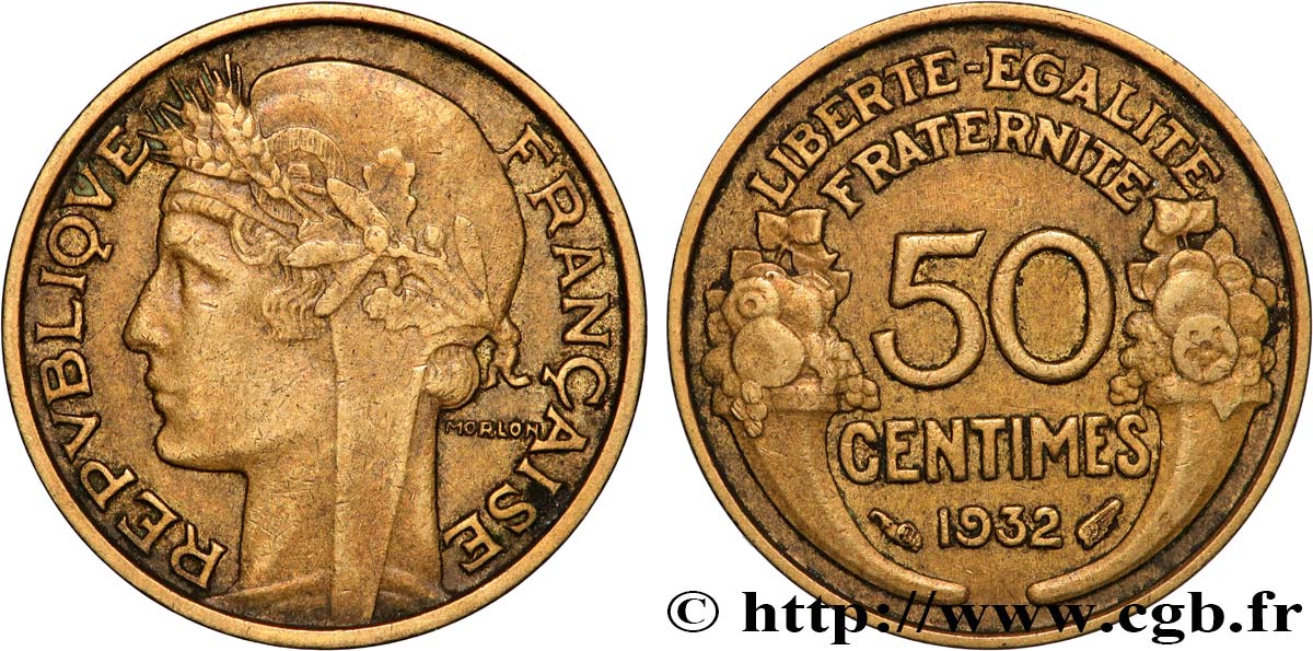 50 centimes Morlon, avec raisin, 9 et 2 ouverts 1932  F.192/7 XF 