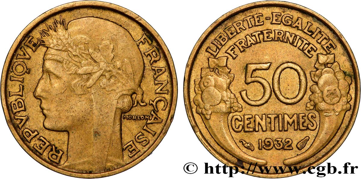 50 centimes Morlon, avec raisin, 9 et 2 ouverts 1932  F.192/7 BB 