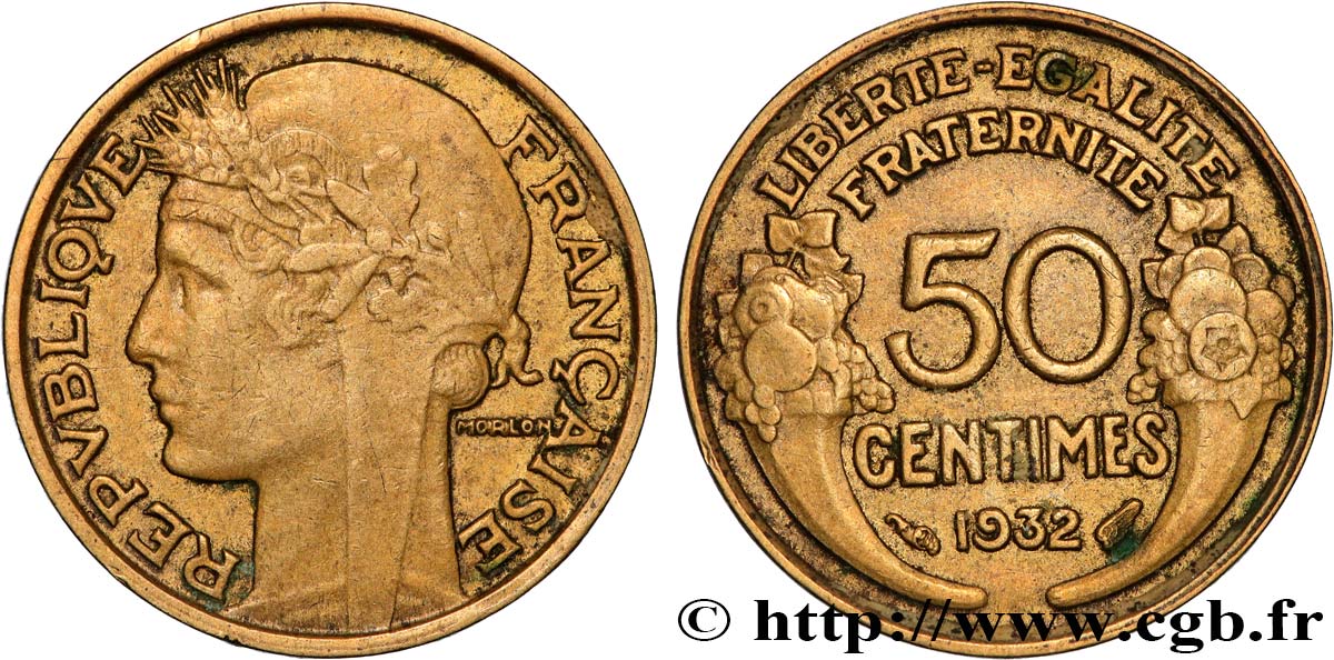 50 centimes Morlon, avec raisin, 9 et 2 ouverts 1932  F.192/7 MBC 