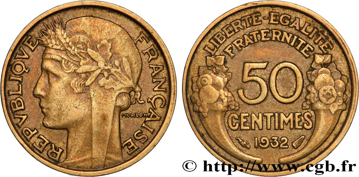 50 centimes Morlon, avec raisin, 9 et 2 ouverts 1932  F.192/7 MBC 