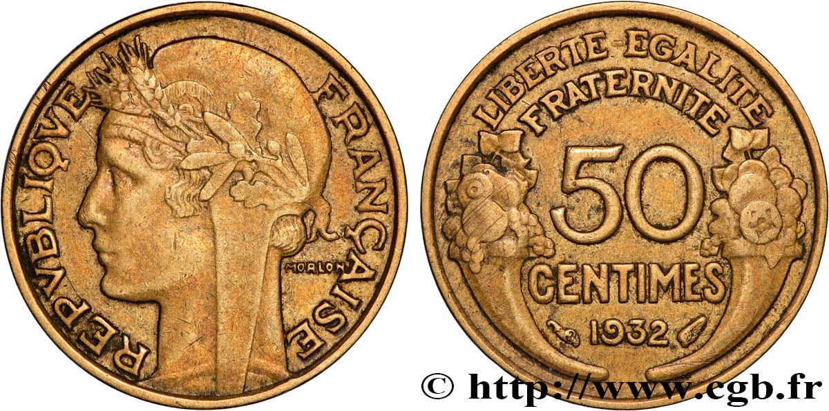 50 centimes Morlon, avec raisin, 9 et 2 ouverts 1932  F.192/7 XF 