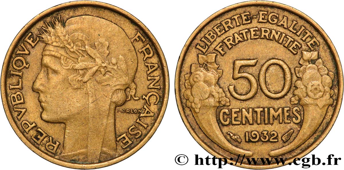 50 centimes Morlon, avec raisin, 9 et 2 ouverts 1932  F.192/7 MBC 