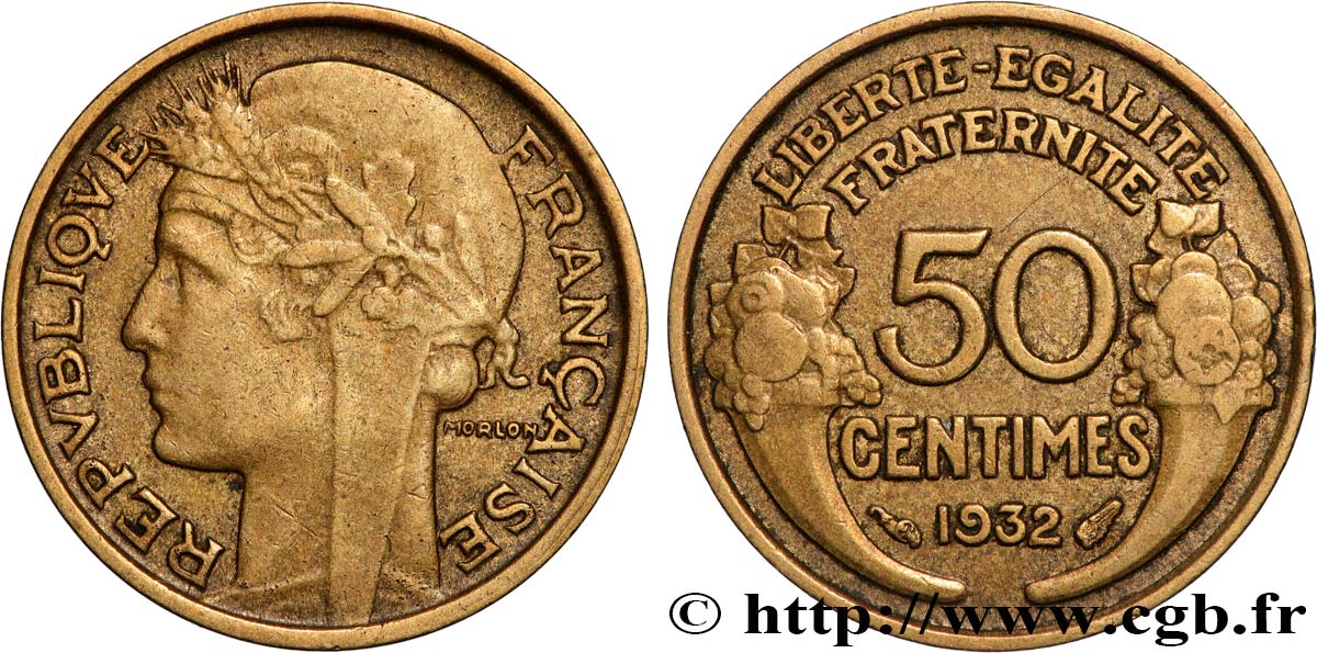 50 centimes Morlon, avec raisin, 9 et 2 ouverts 1932  F.192/7 SS 