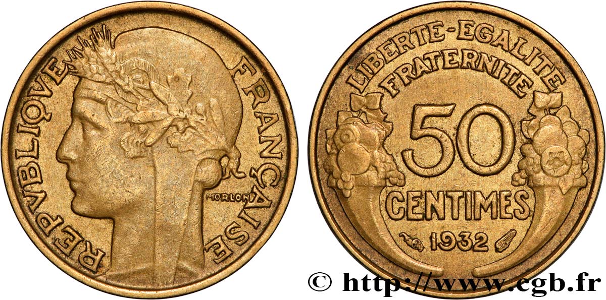 50 centimes Morlon, avec raisin, 9 et 2 ouverts 1932  F.192/7 XF 